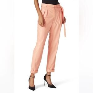 Sally Lapointe Peach Belted Faux Leather High Waisted Pants